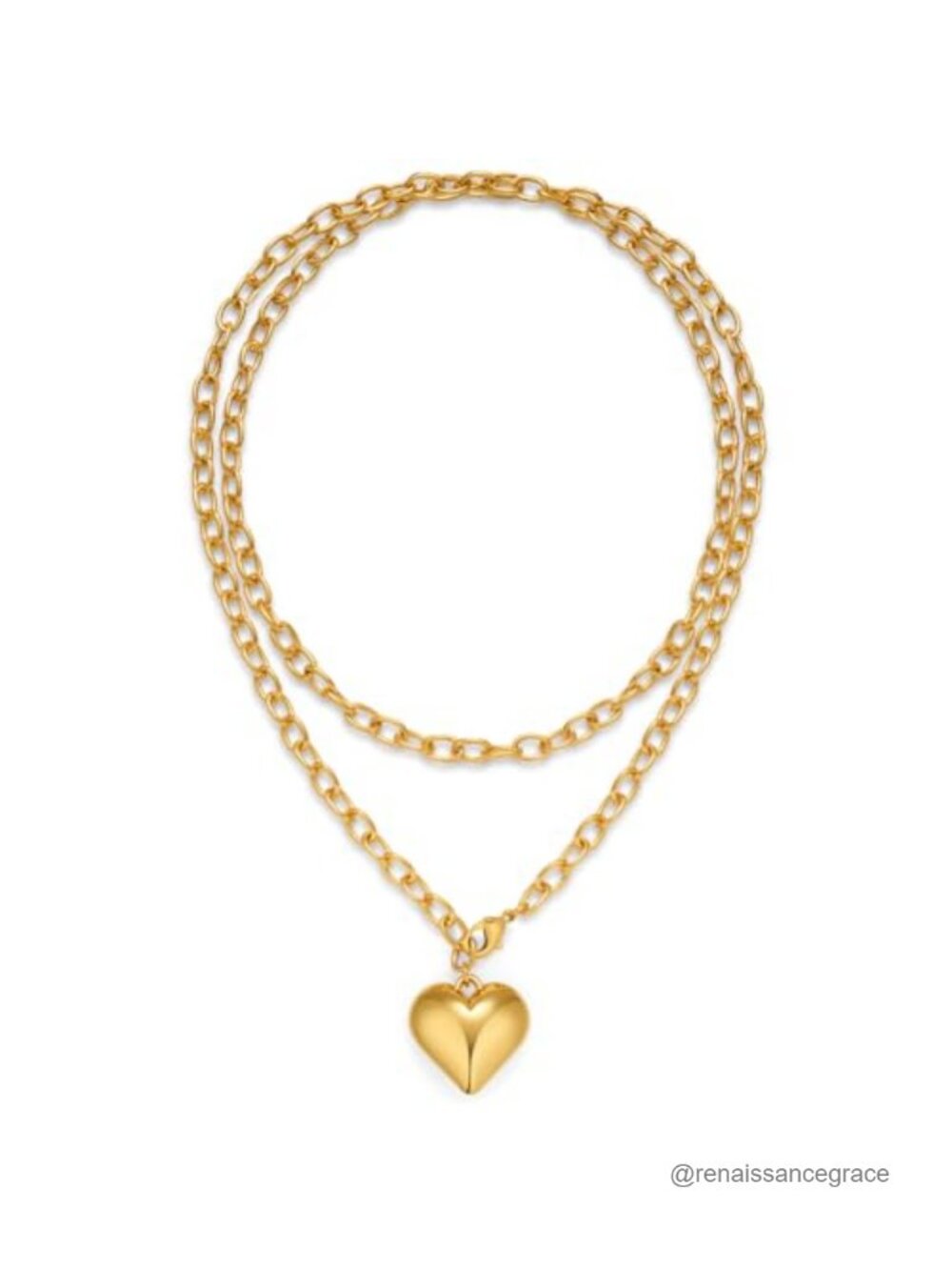 Layered Puffy Heart Pendant Necklace Gold Silver 7mm Cable Chain Lobster Clasp